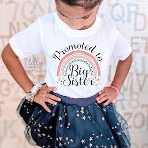 Promoted To Big Sister T-Shirt With Rainbow And Stars – Pregnancy Announcement | I&#39;m Going to Be a Big Sister Tee | Big Sister Gift