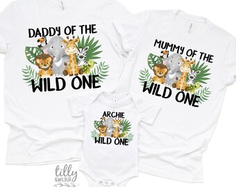 Personalised Matching Wild One Safari First Birthday Set, Safari Baby Birthday Gift, 1st Birthday T-Shirt, 1st Birthday, Jungle Animal Theme