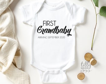 First Grandbaby Arriving Baby Bodysuit With Arrival Date, Pregnancy Announcement Bodysuit With Due Date, Photo Prop, Grandparents To Be