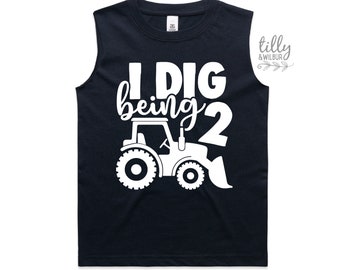 I'm Two And Digging It Singlet, Navy I Dig Being Two Birthday Tank, 2nd Birthday T-Shirt, 2nd Second Birthday Tee, Two Birthday Gift, Boy 2