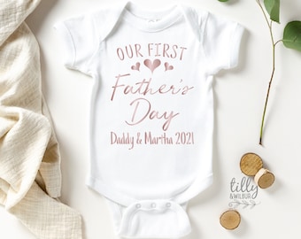 Our First Father's Day 2024 Baby Bodysuit With Names, I Love You Daddy Happy 1st Father's Day, Fathers Day Baby, First Fathers Day Baby Gift