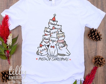 Meowy Christmas T-Shirt, Cat T-Shirt, Christmas Cat T-Shirt. Cat Christmas T-Shirt, Men's Cat T-Shirt, Cat Lovers T-Shirt, Cat Lovers Gift