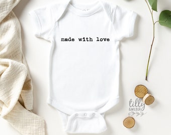 Made With Love Baby Bodysuit, Minimalist Style, Typewriter Font, Baby Shower Gift, Newborn Gift, New Arrival, Coming Home Outfit, New Baby