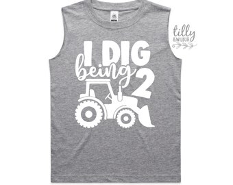 I'm Two And Digging It Singlet, Navy I Dig Being Two Birthday Tank, 2nd Birthday T-Shirt, 2nd Second Birthday Tee, Two Birthday Gift, Boy 2