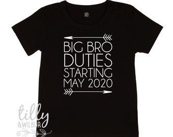 Big Brother T-shirt, Big Brother Duties Starting On Due Date, Personalised Pregnancy Announcement Tee, Brother Gift, Promoted To Big Brother
