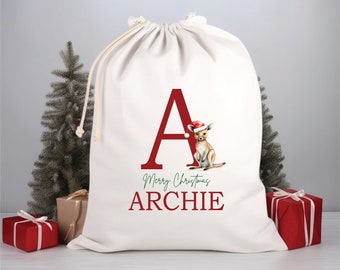 Personalised Santa Sack, Alphabet Santa Sack, 50cm x 70cm, High Quality Cotton Linen, Christmas Gift Bag, Christmas Keepsake, Xmas Stocking