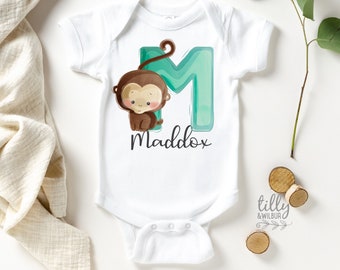 M Is For Monkey s®, Personalised , Newborn Personalised Bodysuit, Personalised Newborn Gift, Personalised Baby Gift, Baby Shower