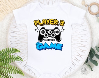 Player 3 Has Entered The Game Baby Bodysuit, Pregnancy Announcement, Player 1, Player 2, Player 3, Gamers, Gaming, Funny Announcement Romper