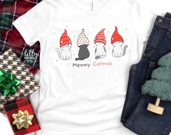 Meowy Christmas T-Shirt, Cat T-Shirt, Christmas Cat T-Shirt. Cat Christmas T-Shirt, Men's Cat T-Shirt, Cat Lovers T-Shirt, Cat Lovers Gift