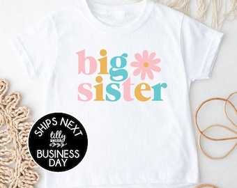 Big Sister T-Shirt With Flower – Pregnancy Announcement | I&#39;m Going to Be a Big Sister Shirt | Big Sister Gift