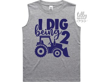 I'm Two And Digging It Singlet, Navy I Dig Being Two Birthday Tank, 2nd Birthday T-Shirt, 2nd Second Birthday Tee, Two Birthday Gift, Boy 2