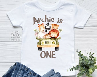 Safari Animal First Birthday T-Shirt, Safari Baby Birthday Gift, 1st Birthday Boy T-Shirt, 1st Birthday Baby Outfit, Jungle Animal Theme