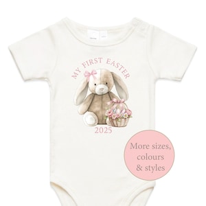 My First Easter 2025 Baby Bodysuit, 1st Easter Baby Bodysuit, Newborn Easter Gift, 1st Easter Outfit, Baby&#39;s 1st Easter, Pink Lop Ear Bunny