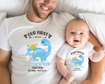 Our First Father's Day 2024 Baby Bodysuit And Dad T-Shirt With Names, Happy 1st Father's Day, Fathers Day Baby, First Fathers Day Baby Gift