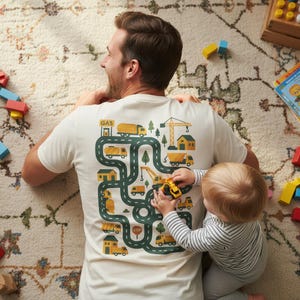 Dad's Car Track Shirt, Front And Back Print, Cars On Daddy's Back, Funny Fathers Day Gift, Construction Worker Gift