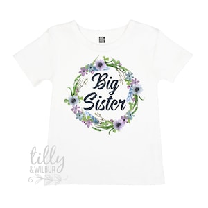 Camiseta "Vou Ser Irmã Mais Velha" para Meninas, Camiseta para Anúncio de Gravidez, Anúncio de Gravidez Personalizado, Design Floral para Irmã Mais Velha