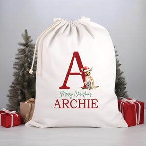 Personalised Santa Sack, Alphabet Santa Sack, 50cm x 70cm, High Quality Cotton Linen, Christmas Gift Bag, Christmas Keepsake, Xmas Stocking