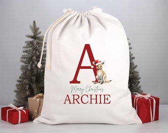 Saco de Papá Noel personalizado, saco de Papá Noel con letras, 50 cm x 70 cm, lino y algodón de alta calidad, bolsa de regalo de Navidad, recuerdo de Navidad, calcetín navideño