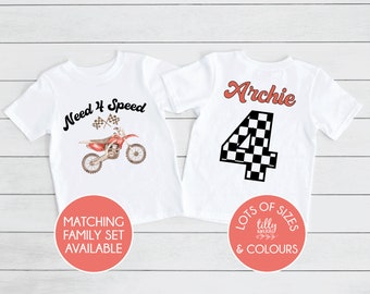 Need Four Speed T-Shirt, Need 4 Speed T-Shirt, Personalised 4th Birthday T-Shirt, Racing Car Birthday, Motorbike Birthday, Pit Crew Matching