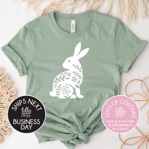 Easter T-Shirt For Women, Bunny Rabbit Print, Easter Bunny Shirt, Easter Egg Hunt, Easter Gift, Women's Easter T-Shirt Gift, Floral Design