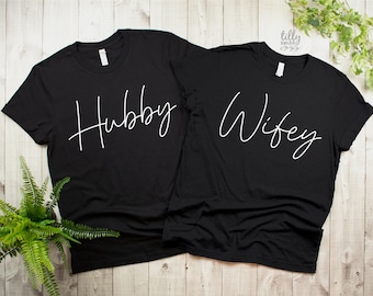 Hubby And Wifey Matching T-Shirts, Mr And Mrs Matching T-Shirts, Newlywed T-Shirts, Honeymoon T-Shirts, Wedding Gift, His and Hers Clothing