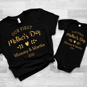 Our First Mother&#39;s Day 2025 Matching Outfits, Mother And Baby Mother&#39;s Day T-Shirts, Mothers Day Gift, Mummy & Me Matching Black Outfits