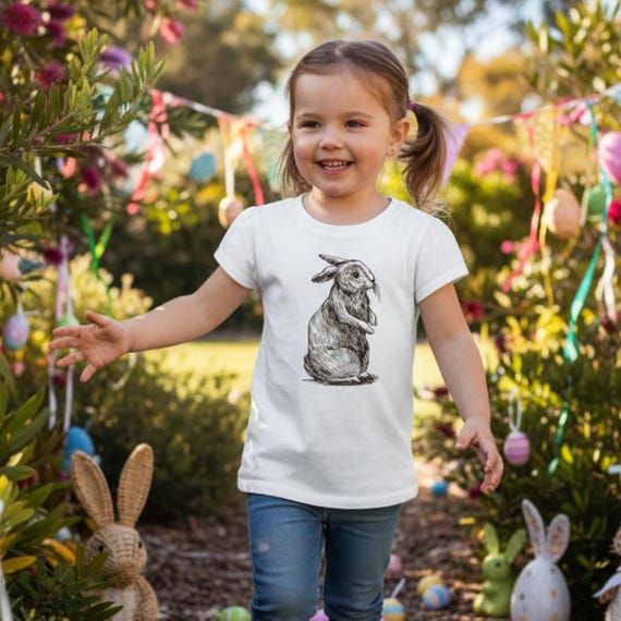 Rabbit T-Shirt, Multiple Colours & Sizes, Vintage Style Bunny Illustration