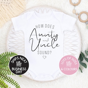 Combinaison sonore tante et oncle, body pour faire-part de grossesse, arrivée d'une nièce, arrivée de neveu, dévoilement à tante et oncle, tante