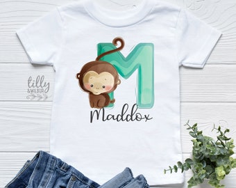 M Is For Monkey T-Shirt, Personalised TShirt, Personalised Child's Shirt, Personalised Gift, Personalised Name, Birthday Gift, Christmas Tee