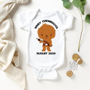 Baby Chewbacca Star Wars Pregnancy Announcement Baby Bodysuit, Personalised Last Name And Due Date, Star Wars Baby, Star Wars Fan, Newborn