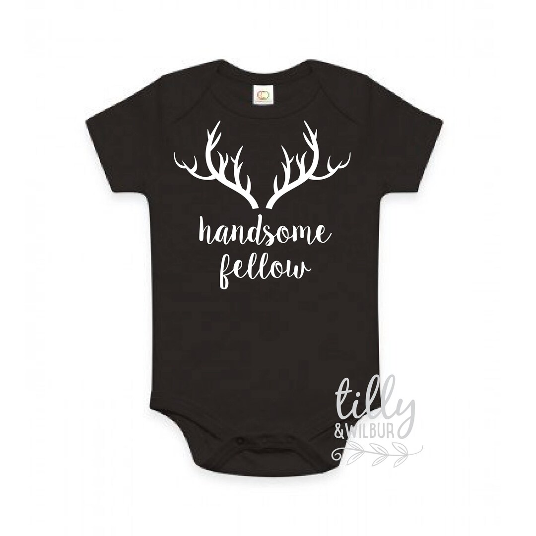 Handsome Fellow Baby Boy Outfit, Woodland Theme, Deer Antlers, Black