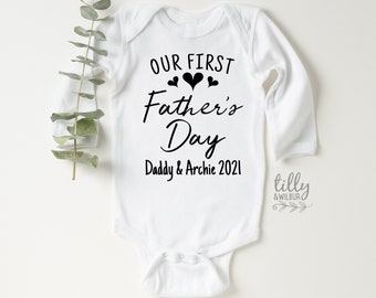 Our First Father's Day 2024 Baby Bodysuit With Names, I Love You Daddy Happy 1st Father's Day, Fathers Day Baby, First Fathers Day Baby Gift