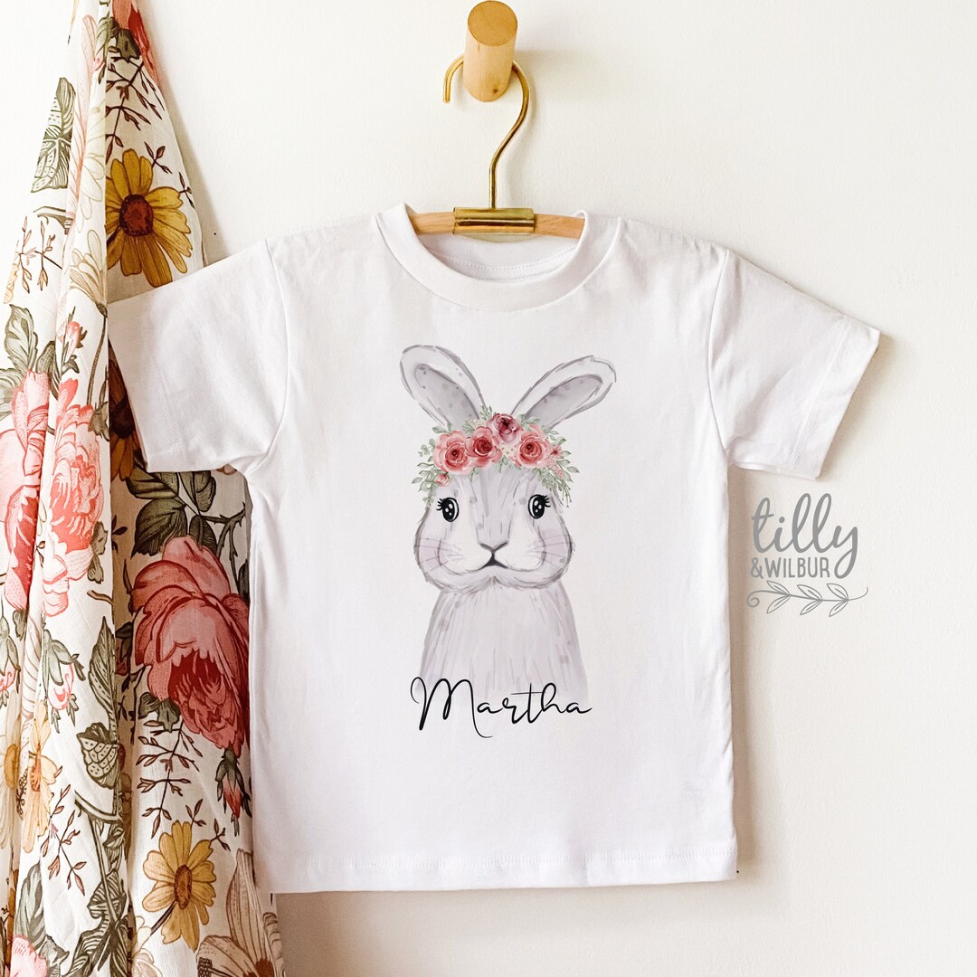 Floral Bunny Easter Tshirt for Girls Personalised Girls Etsy Australia