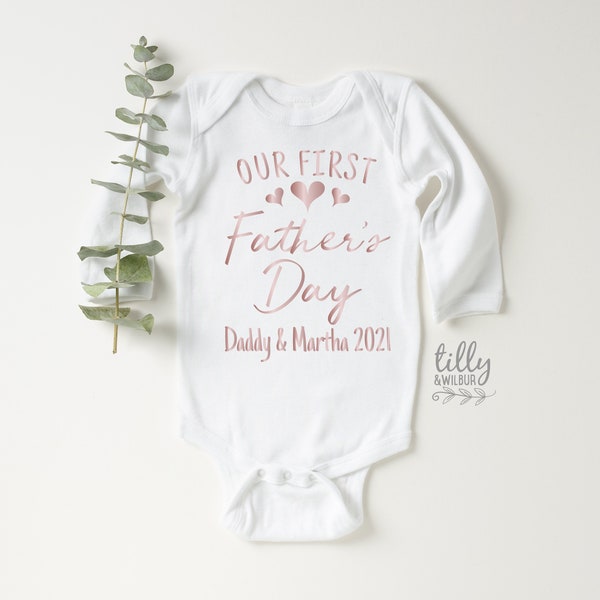 Our First Father's Day 2024 Baby Bodysuit With Names, I Love You Daddy Happy 1st Father's Day, Fathers Day Baby, First Fathers Day Baby Gift