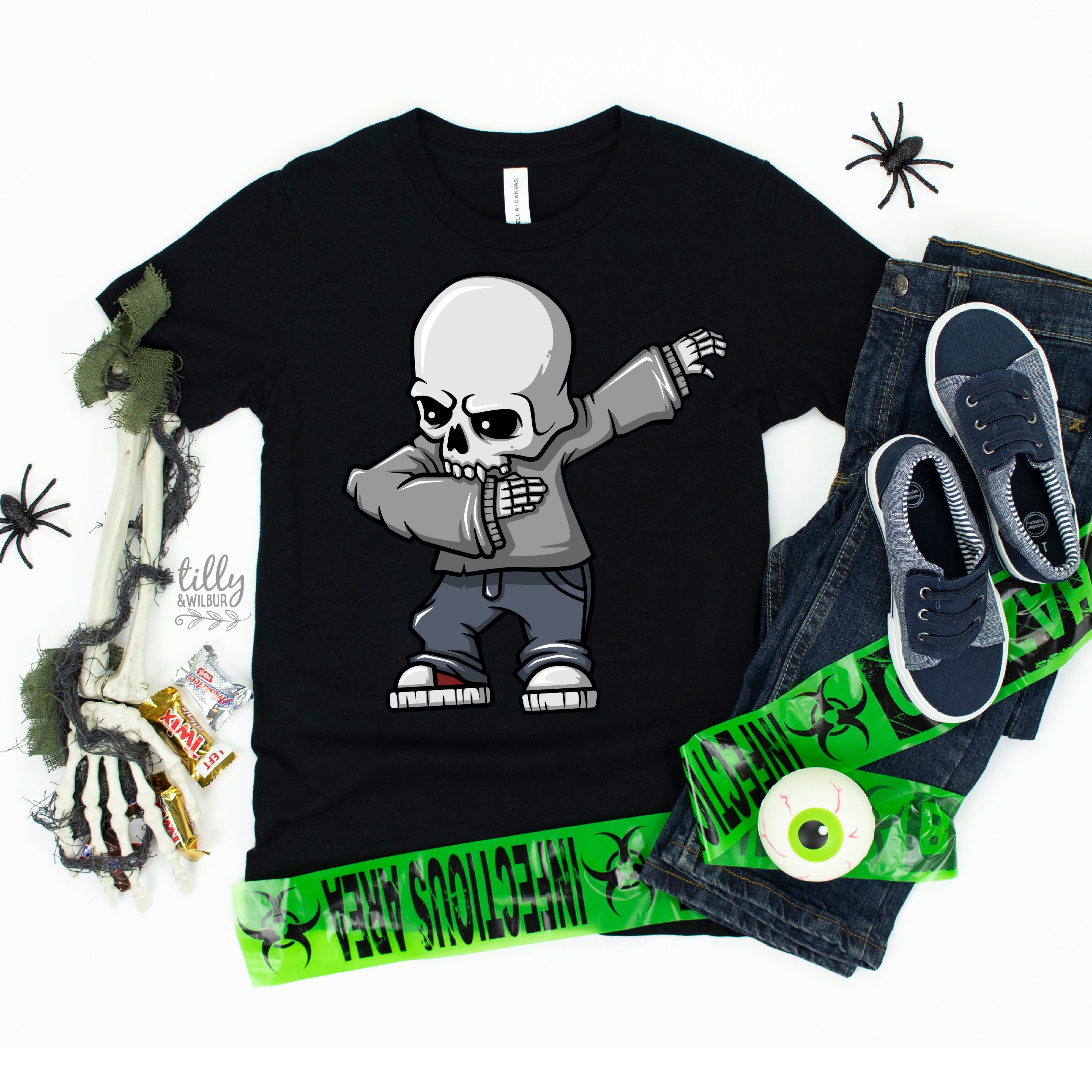 Dabbing Skull Halloween Skeleton Kids-Adults T-Shirt 