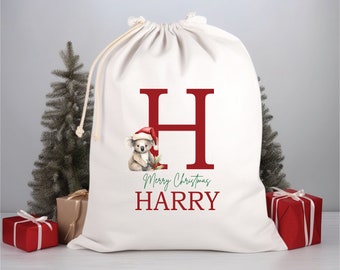 Personalised Santa Sack, Alphabet Santa Sack, 50cm x 70cm, High Quality Cotton Linen, Christmas Gift Bag, Christmas Keepsake, Xmas Stocking