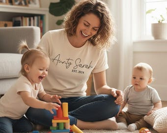 Chemise tante personnalisée avec nom et année, t-shirt nouvelle tante, t-shirt cadeau de révélation de grossesse