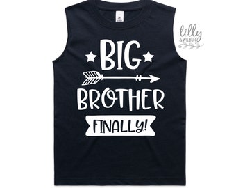 Big Brother Finally Singlet, Navy Promoted To Big Brother Tank, I'm Going To Be A Big Brother Shirt, Pregnancy Announcement Top, Big Brother