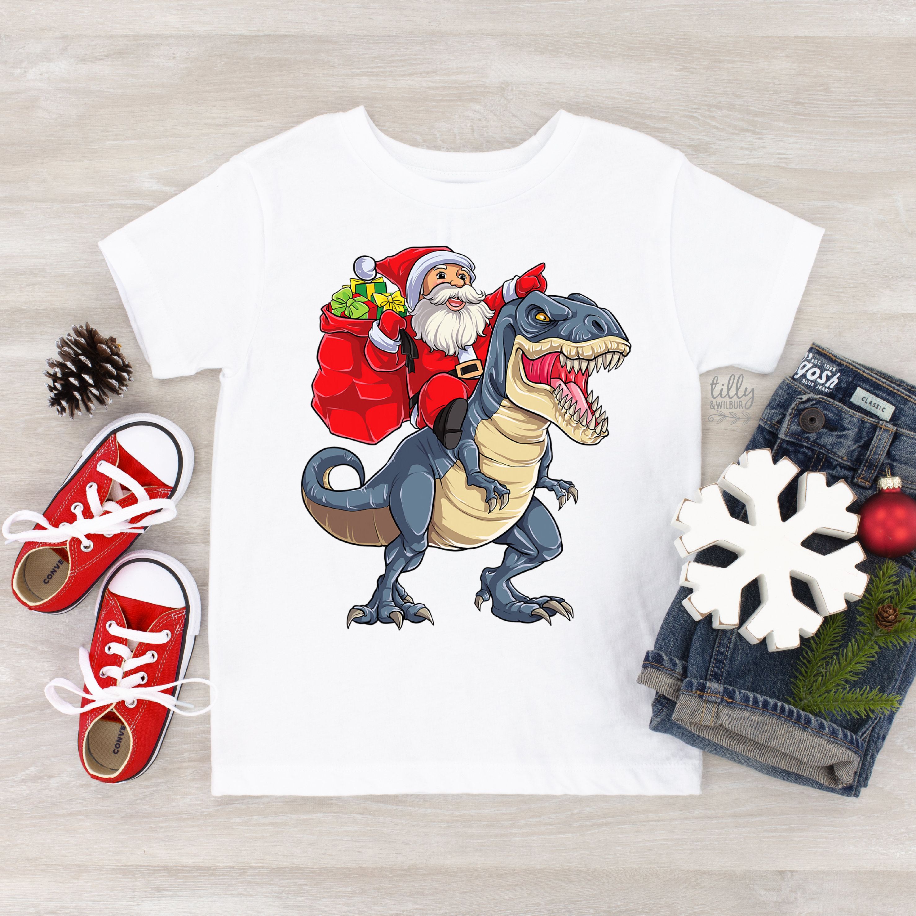 dinosaur santa shirt