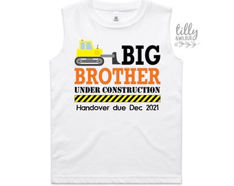 Promoted To Big Brother Singlet For Boys, Big Brother Under Construction Tank, I'm Going To Be A Big Brother Shirt, Pregnancy Announcement