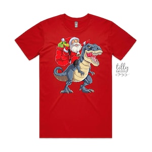 Christmas T-Shirt for Men, Dinosaur Santa Men&#39;s T-Shirt, Men&#39;s Christmas T-Shirt, Christmas Men&#39;s T-Shirt, Dinosaur Santa Christmas T-Shirt