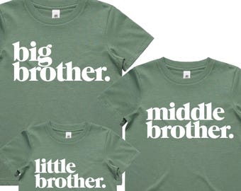 Big Brother Shirt, Middle Brother Tee, Little Brother T-Shirt, Matching Sibling Outfits, Brother Gifts, Big Middle Little, Brother Gift Set