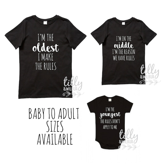 Brother Set T-Shirts – “I’m The Oldest / Middle / Youngest Child” Navy Shirts For Siblings - View #7