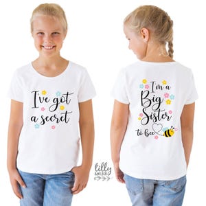 Ich habe ein Geheimnis, ich werde ein Big Sister T-Shirt für Mädchen, Vorder- und Rückendesign, Big Sister Shirt, Schwangerschaftansage, Big Sis