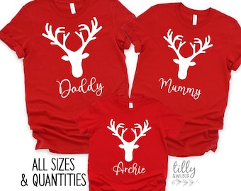Personalised Family Christmas Matching T-Shirts, Matching Christmas Shirts, Matching Reindeer T-Shirts, Matching Christmas Family Shirts
