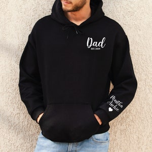 Dad Hoodie With Est Year And Name/s On Sleeve, Dad Est Sweatshirt, 1st Father's Day Gift, Personalised Dad Gift, Dad Life Jumper, New Dad