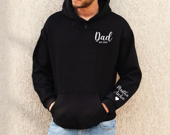 Sudadera con capucha para papá con año de nacimiento y nombre(s) en la manga, sudadera para papá, regalo para el primer día del padre, regalo personalizado para papá, jersey "Vida de papá", nuevo papá