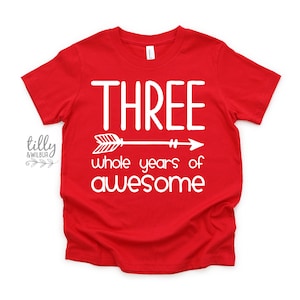 Three Whole Years Of Awesome Birthday T-Shirt, Boy&#39;s 3rd Birthday T-Shirt, Third Birthday Gift, 3rd Birthday Outfit, 3rd Birthday Boy Gift