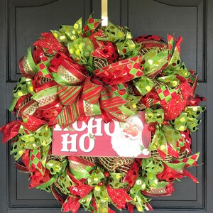 Vintage Santa Christmas Wreath,  HoHoHo Wreath for Front Door, Whimsical Christmas Decor, Santa Door Hanger