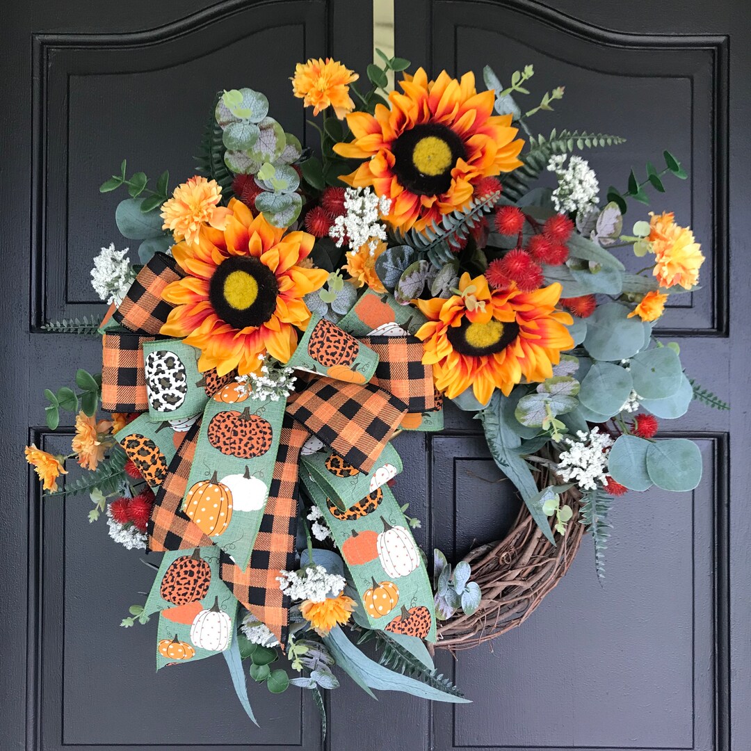 Fall Sunflower Grapevine Wreath for Front Door, Fall Wreath With ...